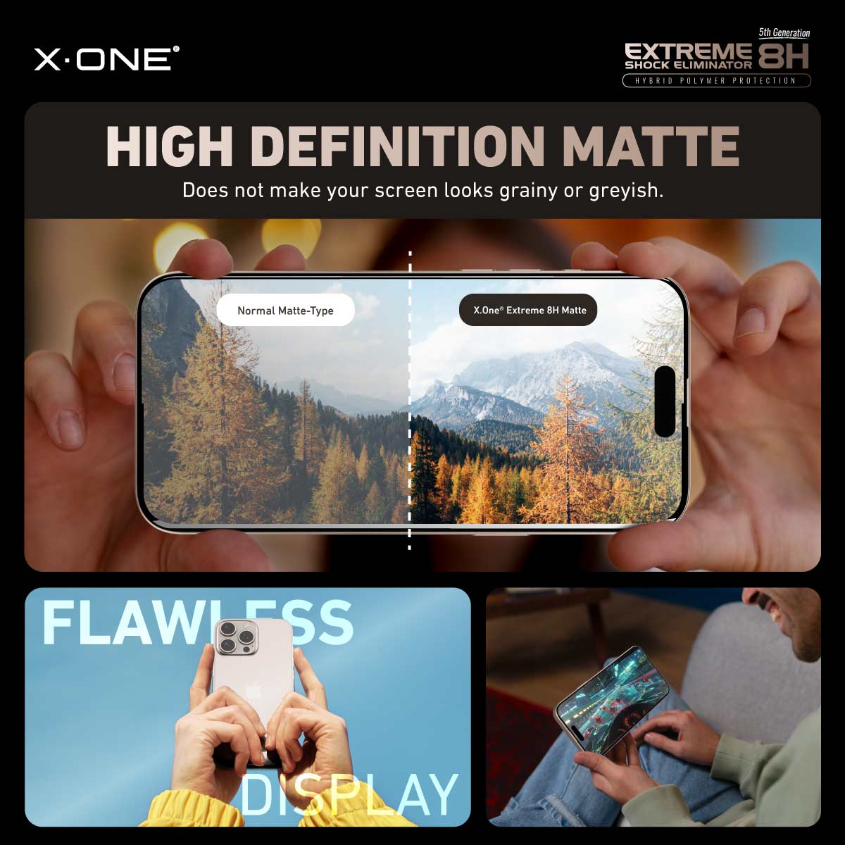 X.One® Hybrid Polymer Impact Screen Protector (Matte Gaming) with Installer Kit